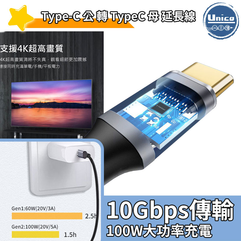 Type-C 公 轉 TypeC 母 延長線 100W 適用Switch 畫面轉換 充電器 NS Pro PS5手把