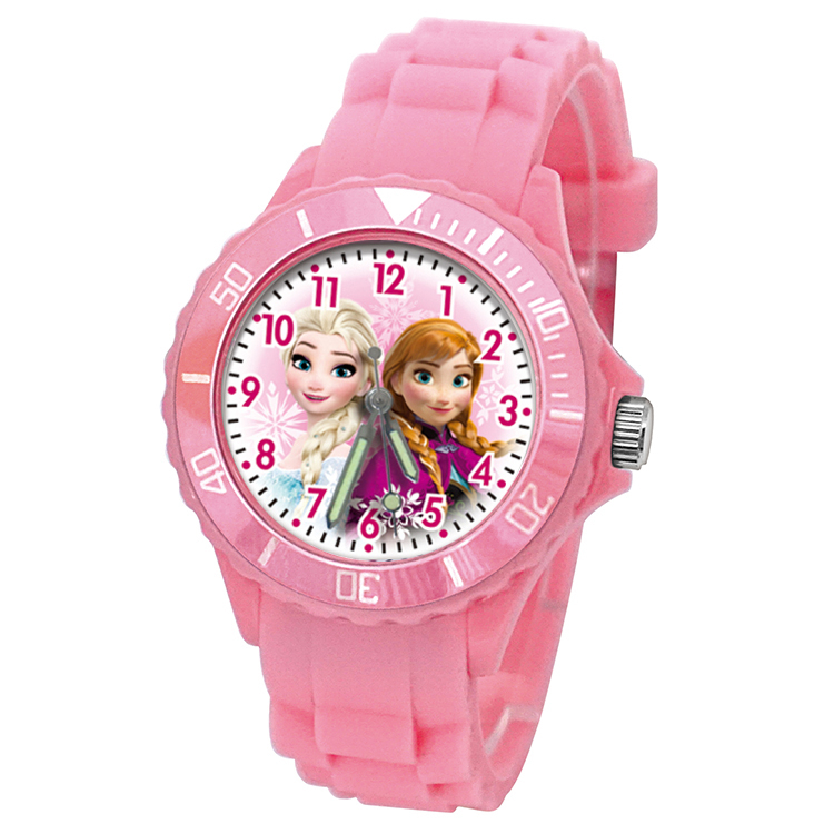 【冰雪奇緣】繽紛粉色兒童錶_艾莎與安娜 正版授權 兒童手錶 學習時間 轉圈趣味手錶 可愛錶