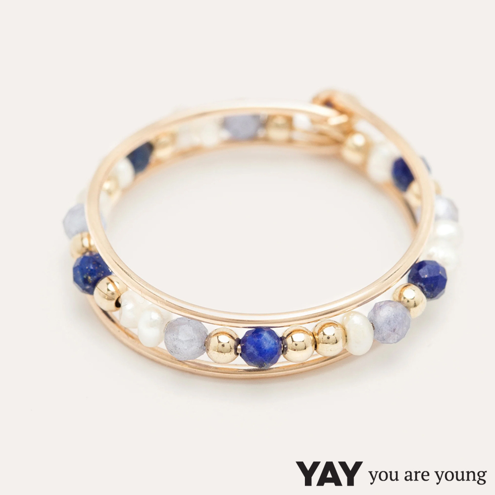 YAY You Are Young 法國品牌 Queen 星辰豆豆珍珠青金石戒指 金色滿鑲款