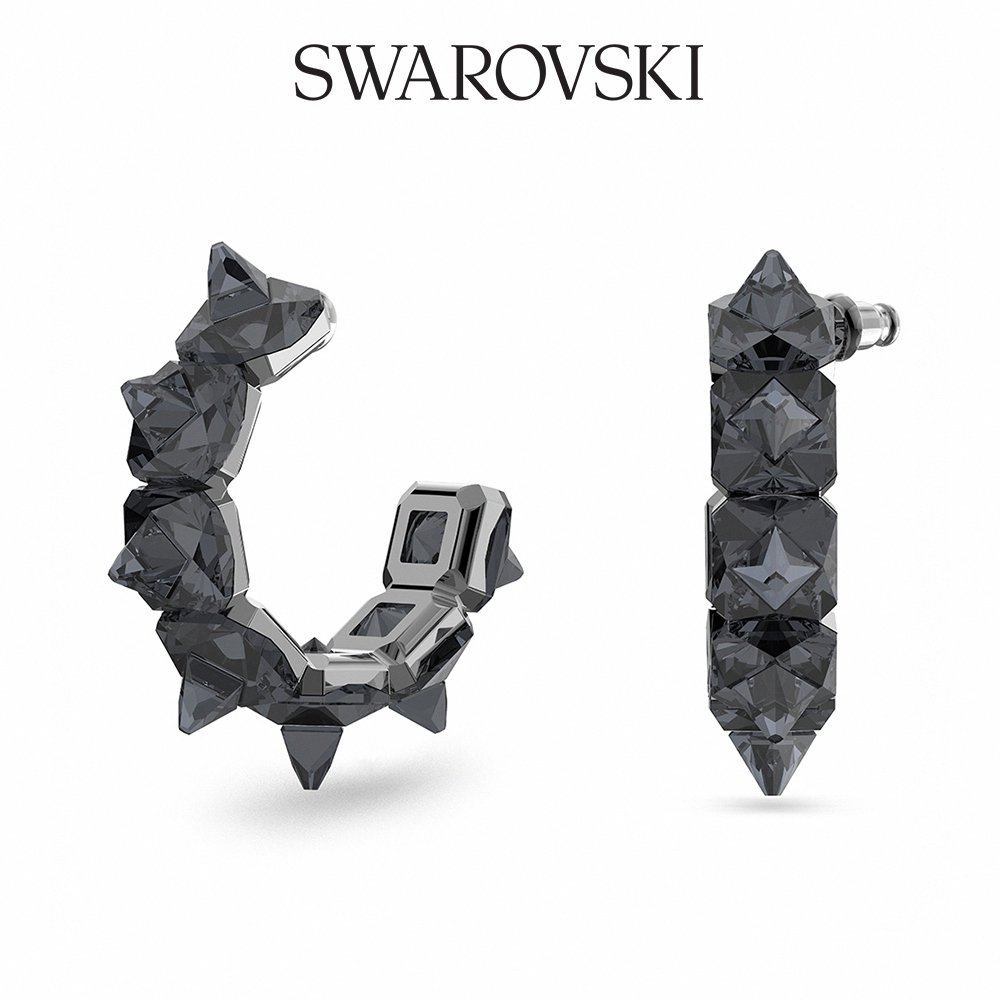 SWAROVSKI 施華洛世奇 Ortyx 大圈耳環 金字塔形切割, 灰色, 鍍黑鉻色