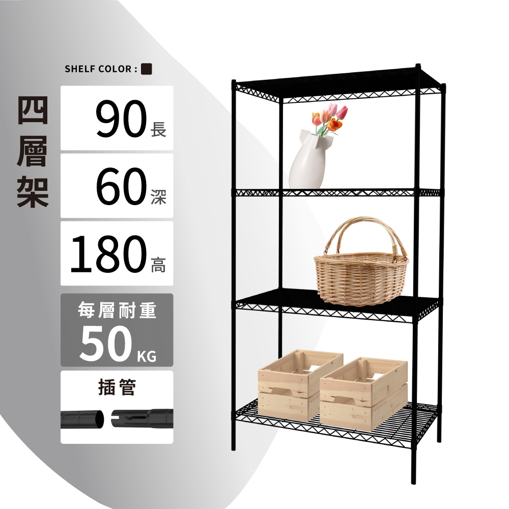 層架插管｜90X60X180H 四層架 單層平均荷重50KG 波浪架 鐵力士架 層架 鐵架 貨架