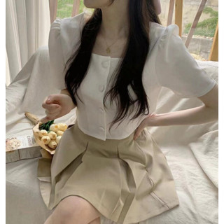 Winni Shop✈️正韓 方領澎袖排釦短袖上衣｜女裝 氣質 泡泡袖 女生短袖 夏天上衣 正韓上衣 韓國代購