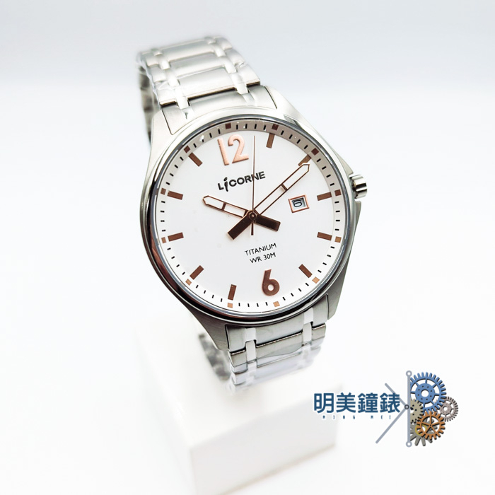 【明美鐘錶眼鏡】力抗錶 LICORNE/LT150MUWI/(銀X玫瑰金)都會男仕鈦金屬手錶