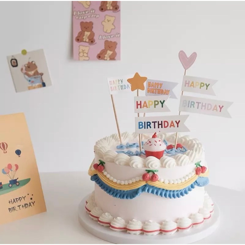 🍊橙子氣球🇹🇼現貨「生日蛋糕插牌」週歲生日 毛球蛋糕插牌 寶寶生日蛋糕裝飾 驚喜蛋糕 派對佈置 生日蛋糕 蛋糕佈置 派對