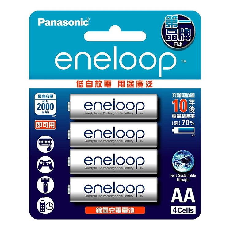 【Panasonic 國際牌】eneloop 中階3號充電電池4入(低自放電 充電)