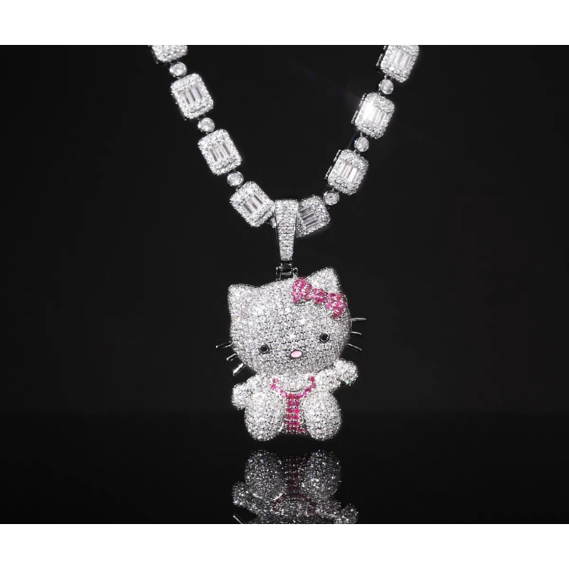 [YZ]Iced pendant (附麻花鍊）美式 街頭 嘻哈 Q版 可愛 Hello Kitty 彩鑽 滿鑽 吊墜項鍊