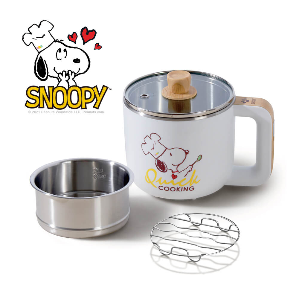 【台灣現貨】【SNOOPY 史努比】吃貨系列-S19雙層防燙快煮鍋-木紋款+M1909蒸具組(BY01119)