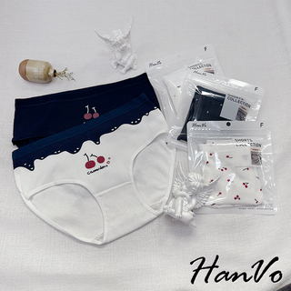 【HanVo】少女櫻桃透氣螺紋純棉內褲 舒適柔軟親膚透氣日系三角褲 中腰 獨立包裝 流行少女內褲 內著 A11-5710