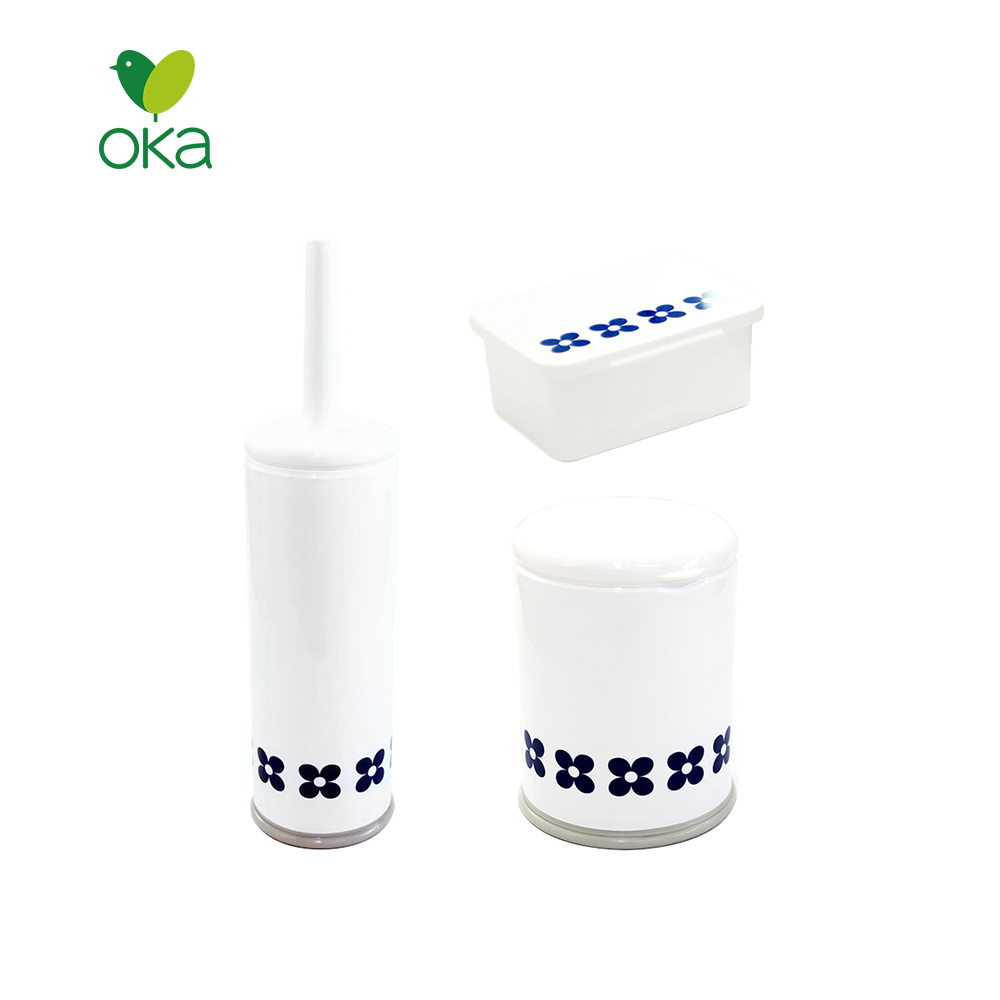 【日本OKA】北歐風小花浴廁清潔系列 濕紙巾盒 垃圾桶 馬桶刷
