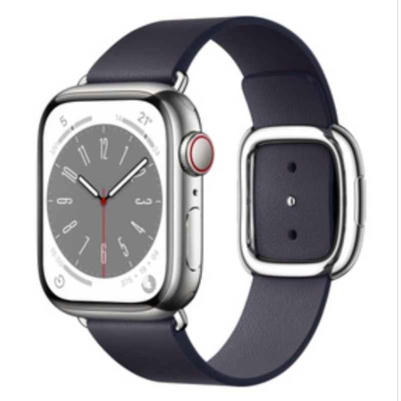 Apple Watch S8。LTE。41mm。不鏽鋼錶殼。銀色。墨水色錶帶。全新未拆封