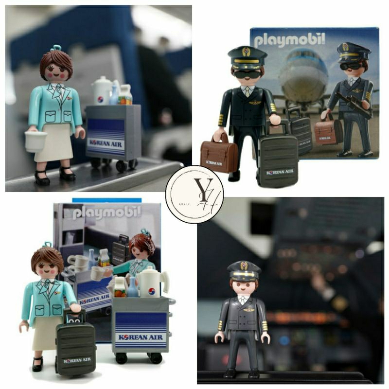 【YH韓國代購】（台灣現貨）Playmobil x 大韓航空 ⭐ 空姐 空服員 機長 機師 餐車 行李箱