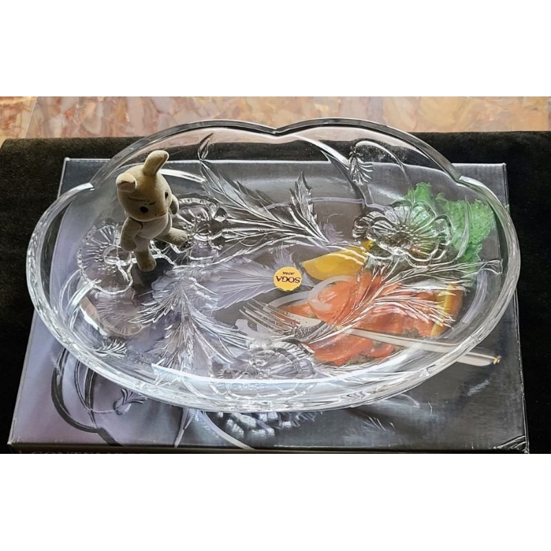 收藏品 日本 SOGA 水晶玻璃盤 水果盤 沙拉盤 橢圓盤 點心盤 甜點盤 沙拉盤 擺飾盤 蔬菜盤 食物盤 玻璃盤