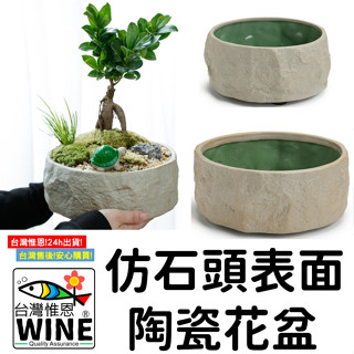 WINE臺灣惟恩 微景觀 仿石頭表面 陶瓷花盆 陶瓷水耕花器 盆栽 花盆 多肉 盆栽 花瓶 陶瓷 陶瓷盆栽 缸 水缸