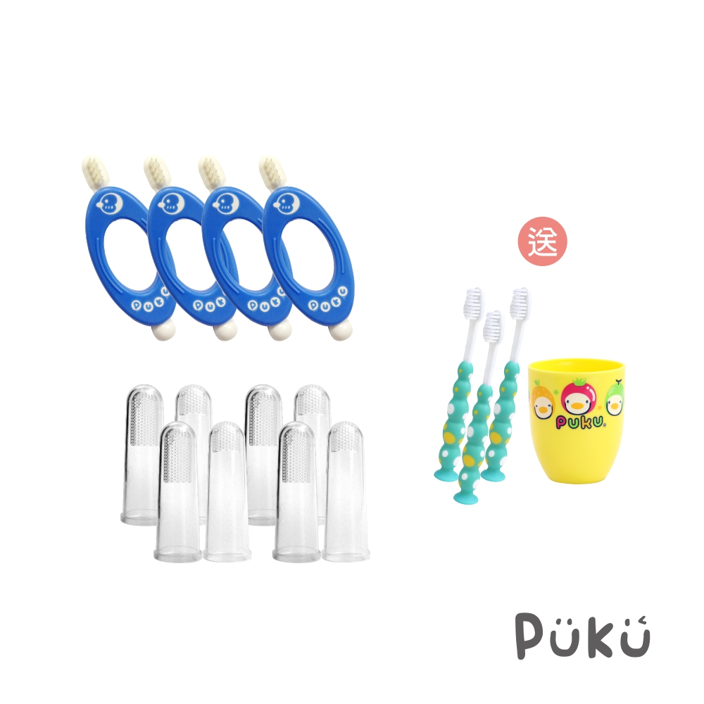 PUKU藍色企鵝 牙牙學語牙刷組(贈品顏色隨機)