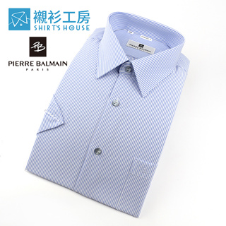 皮爾帕門pb白底藍條上班族團購合身短袖襯衫-54326-02-45- 襯衫工房