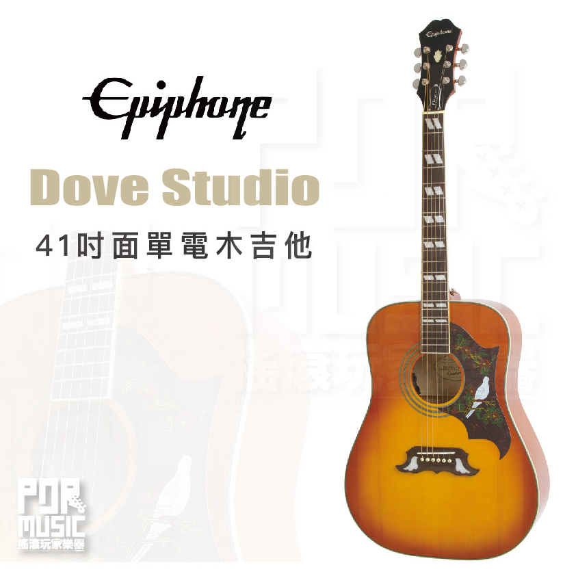 【搖滾玩家樂器】全新公司貨免運｜ Epiphone Dove Studio 白鴿 41吋 面單 電 木吉他 可插電 吉他