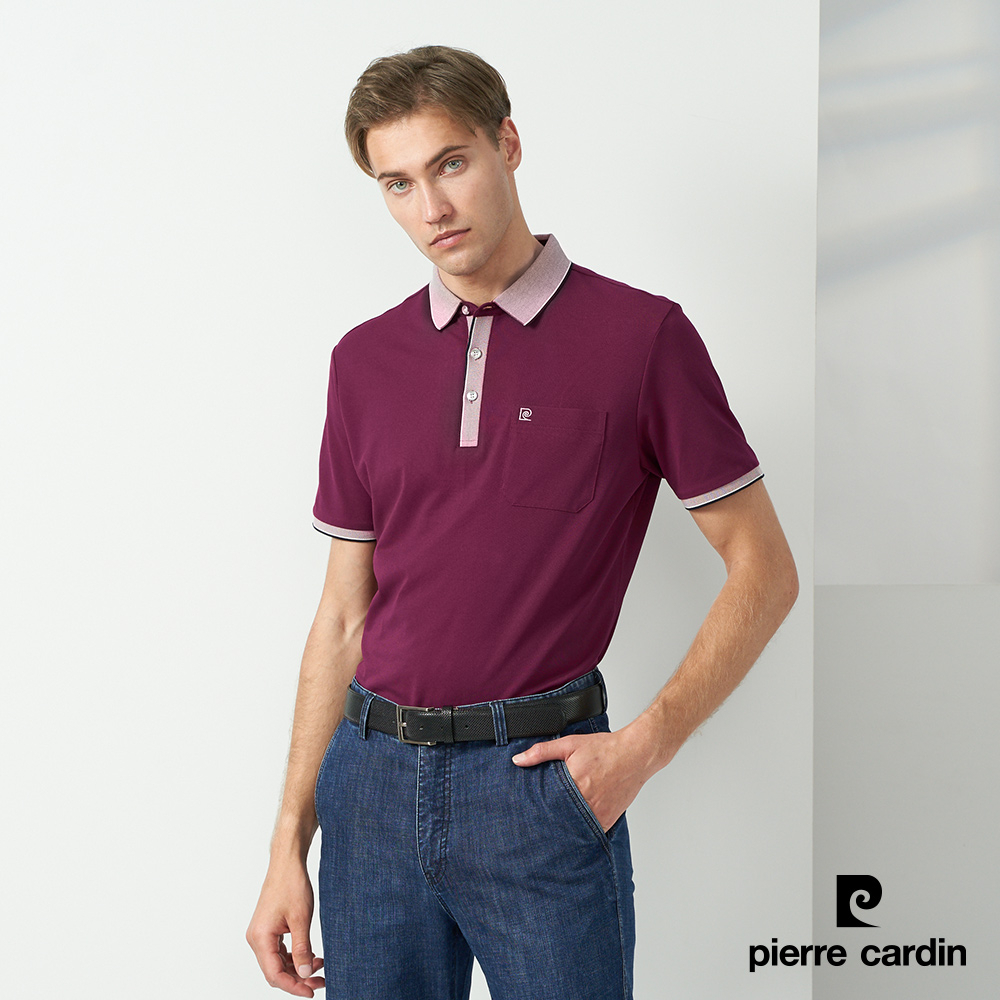 【pierre cardin 皮爾卡登】男款 素色短袖polo衫-紅紫色 (5237265-28)
