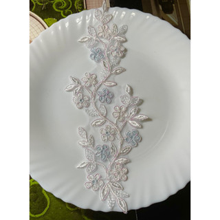 CE04/緍紗禮服用料-粉色AB彩車骨刺繡蕾絲片