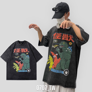 ［現貨］怪獸分隊 對戰 日文 黑色水洗寬鬆短袖 短T 純棉 恐龍 Q版 卡通