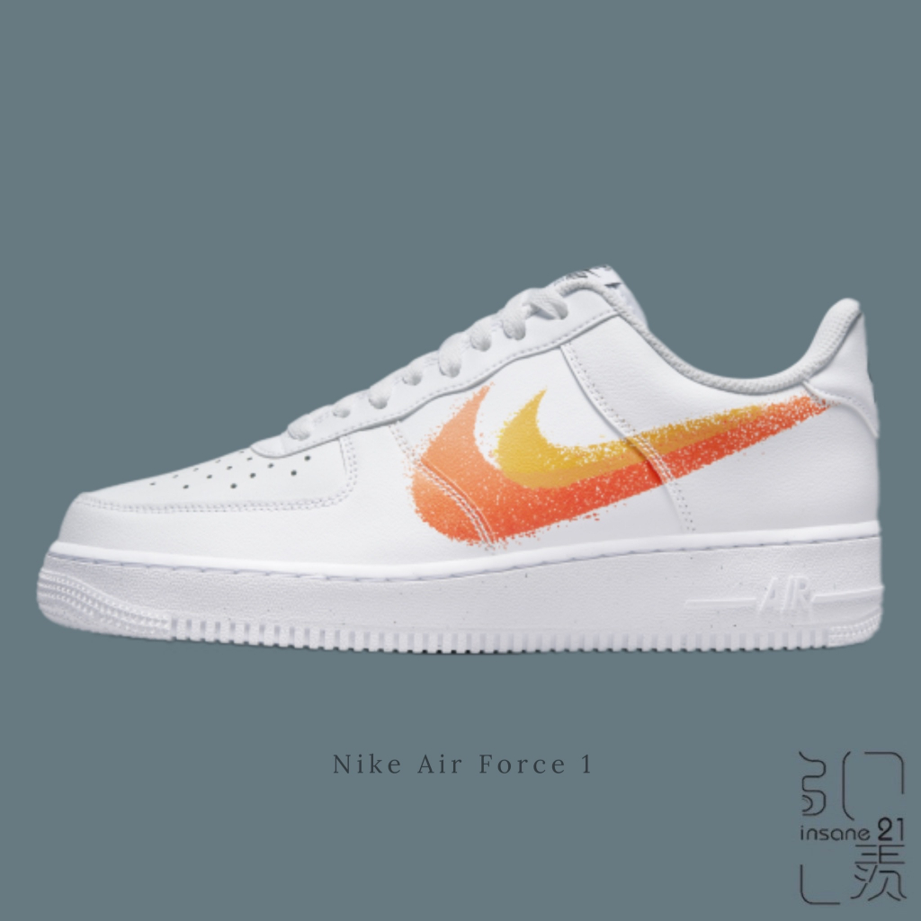 NIKE AIR FORCE 1 白底橘勾 噴漆 潑墨 雙勾 FJ4228-100【Insane-21】