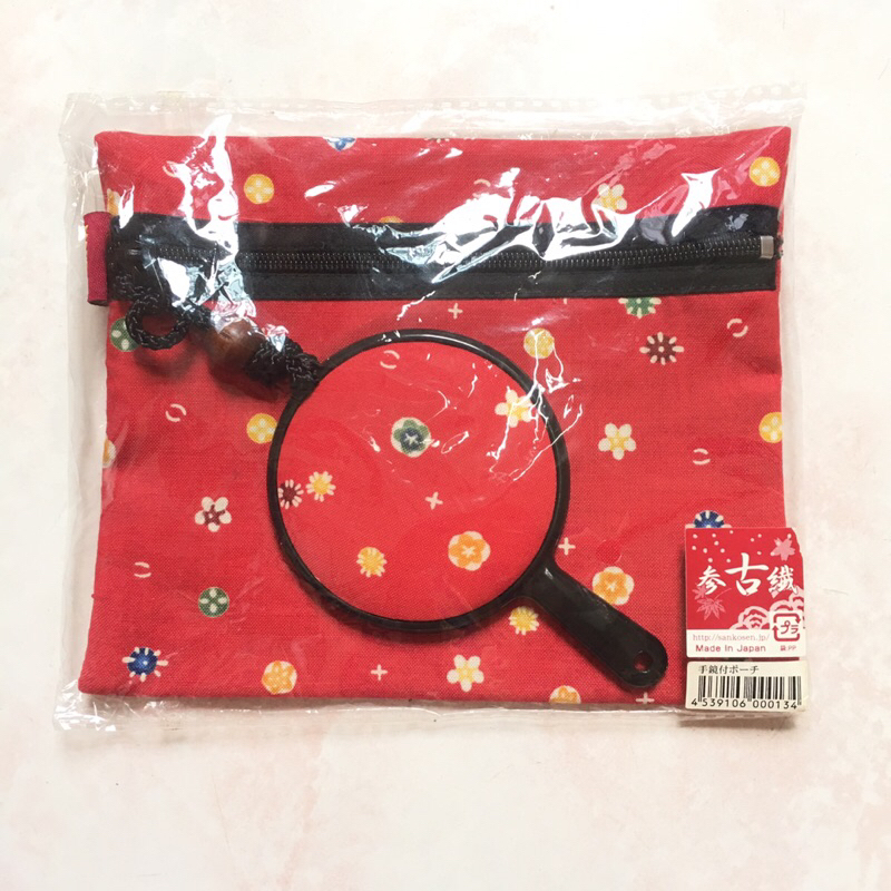 日本 Sankosen 參古織 和風 化妝包 化妝鏡 兩件組 收納包 萬用包 拉鍊包 日本製