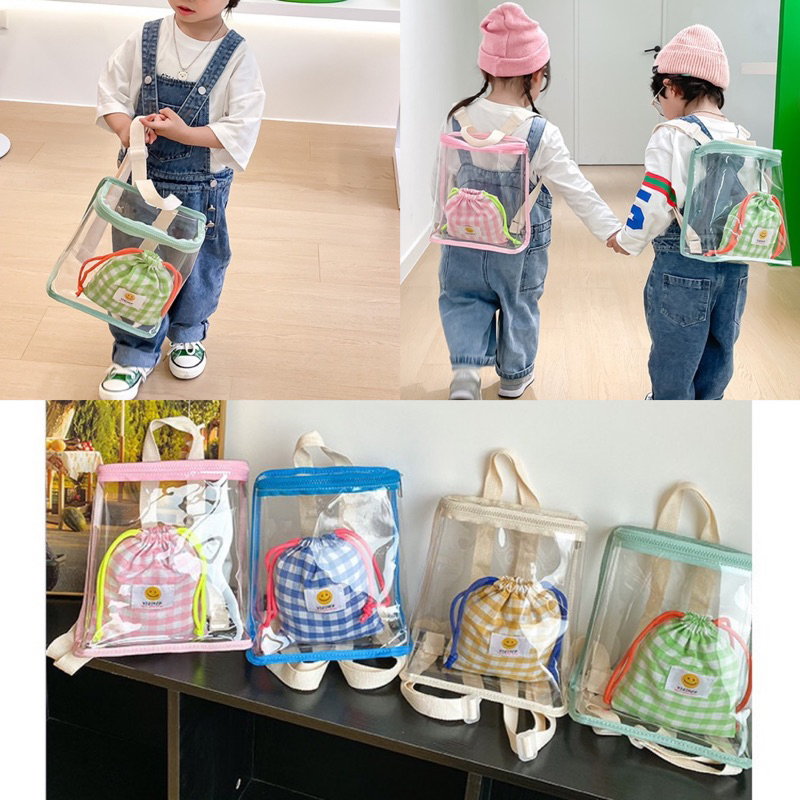 現貨免運✨A394 韓國ins 透明果凍包 後背包 雙肩包 透明包 書包 兒童包 收納包 防水包 背包 藍 粉 黃 綠