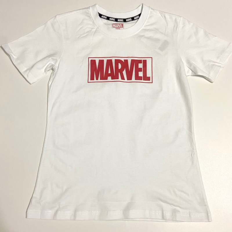 Marvel 漫威 童裝 素面文字Logo 全棉短袖 休閒服飾 小朋友衣服 小孩服飾 台灣製 / 白色 2XS