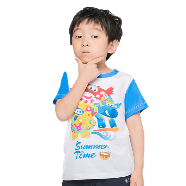 【WIWI】夏日夥伴防曬排汗涼感衣(純淨白 童80-130)超級飛俠 台灣製造 吸濕排汗 瞬間涼感 雙重涼感 數位印花