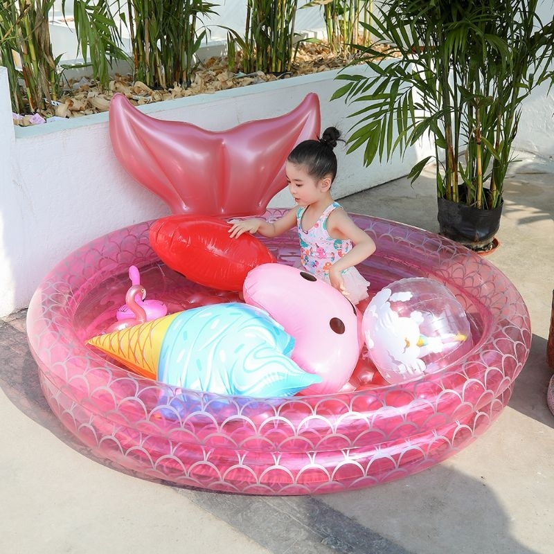 加厚泳池海洋球池戲水池 PVC充氣美人魚水池家用嬰幼兒童寶寶游泳池海洋球池