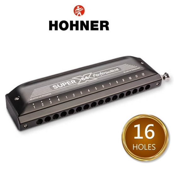 德國製 HOHNER 半音階口琴 No 7586 New Super 64X 16孔 全罩式鍍黑不銹鋼蓋板【黃石樂器】
