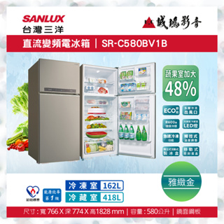 聊聊議價【SANLUX台灣三洋】580L變頻雙門冰箱 SR-C580BV1B 目錄