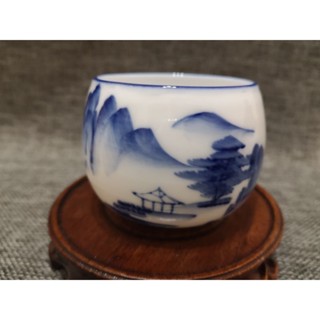 一品雅集：品茗杯*繪山水青花瓷力士品茗杯*現貨*特價