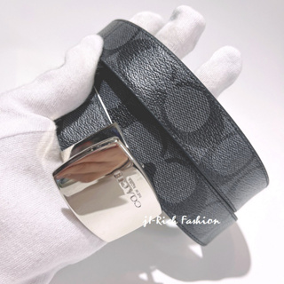 型男時尚皮帶 COACH 黑灰色PVC+皮革材質皮帶-可反轉兩面使用 #64828