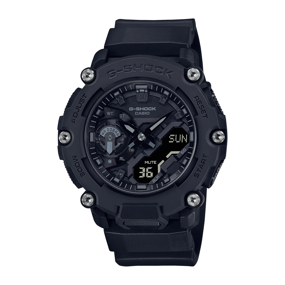 【CASIO】卡西歐 G-SHOCK碳核心防護雙顯電子腕錶/黑色  GA-2200BB-1A 台灣卡西歐保固一年