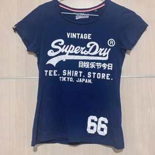 《正品》superdry極度乾燥T-shirt logo裂紋 女款xs 藍底白字 海軍藍 寶藍