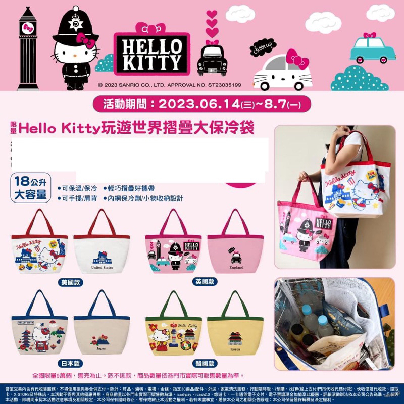 7-11 限量 Hello Kitty玩遊世界18L摺疊大保冷袋 現貨