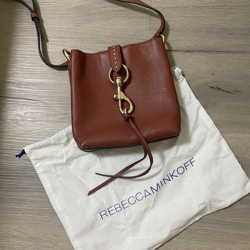 二手 REBECCA MINKOFF - Megan Mini feed bag 紅棕色 經典鎖釦迷你水桶包