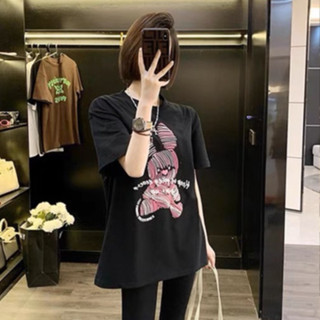 粉卡現貨秒出售完不再💖【JinG】韓國🇰🇷*線條兔印花短袖上衣♥️下半身失蹤 美式復古 圓領短袖 棉T 美式圖T