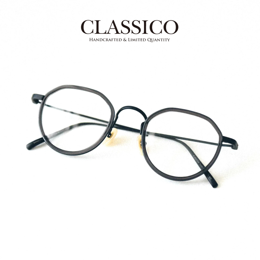 台灣 CLASSICO 眼鏡 M8 C1-1 (透灰黑) 皇冠型 復古鏡框【原作眼鏡】