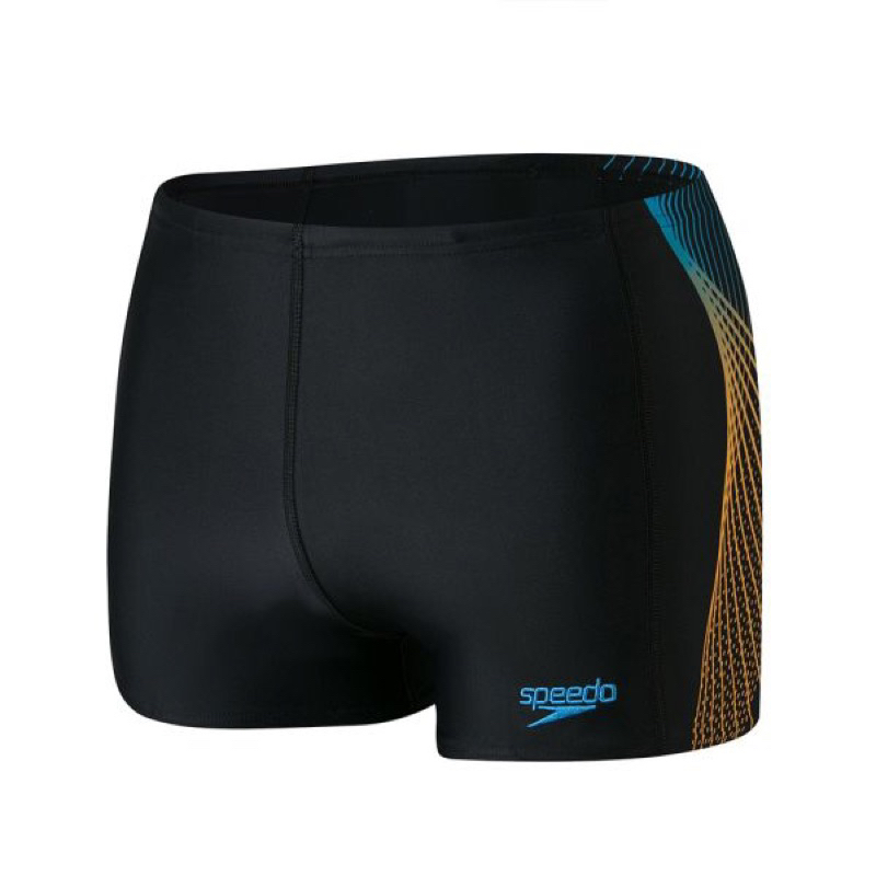 【詹姆士的店】Speedo 四角泳褲 Speedo 運動四角泳褲 SD804510F317 黑/芒果黃