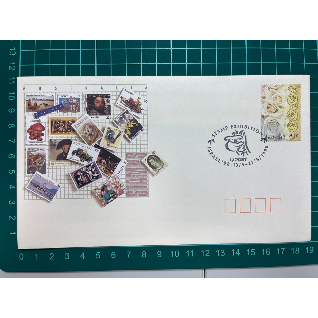 澳洲和大洋洲 澳洲 1998年 以色列國際郵展-香檳玫瑰紀念郵票 首日封、信封 (36)