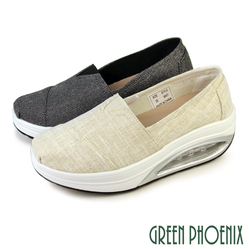 【GREEN PHOENIX】百搭素色彈力氣墊厚底休閒懶人鞋/便鞋-女款 U52-20661