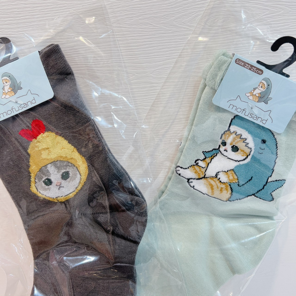 艾德雜貨 日本空運 日本雜貨 mofusand 炸蝦貓咪 鯊魚貓咪襪襪 襪子 長襪 炸蝦 鯊魚 貓福珊迪