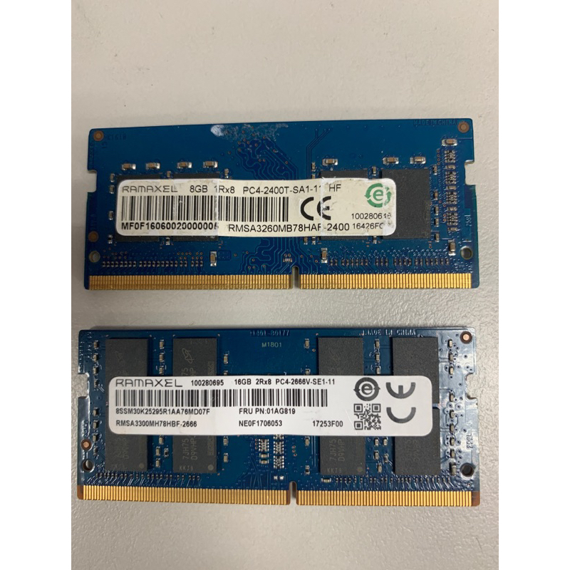 Ramaxel DDR4 SODIMM 8GB 2400 及16GB 2666各1條 一組24G賣