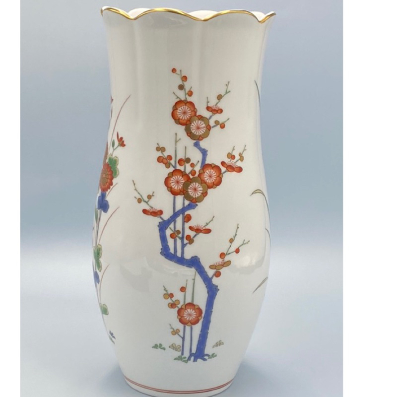 日本Koransha香蘭社彩繪寬口直桶花瓶(5986-2-29-10)