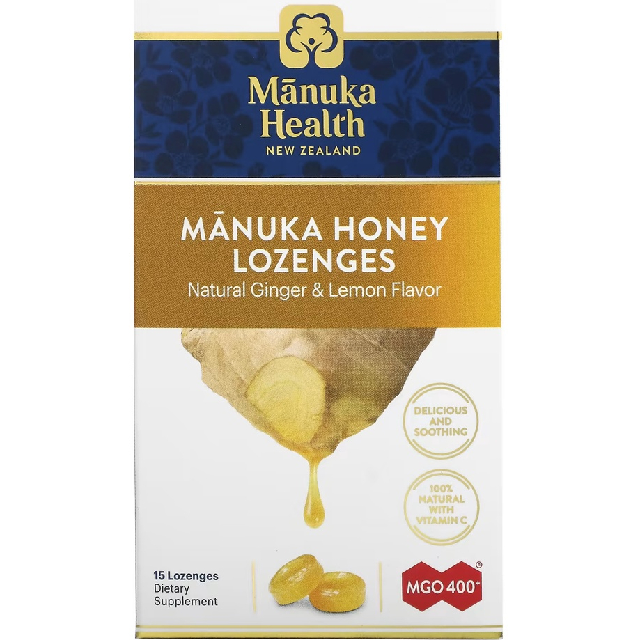 【現貨】Manuka Health, 麥盧卡蜂蜜錠劑喉糖，MGO 400+，15粒，麥盧卡蜂蜜喉糖，兩種口味