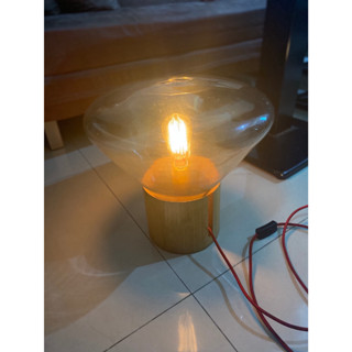 北歐風玻璃木質立燈(附愛迪生燈泡) / 二手鎢絲燈具 / 可擺放在地上營造美術氣氛