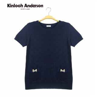 【金安德森女裝】 圓領針織上衣 輕甜網格前貼袋蝴蝶結T恤 藏青 KA075901056 Kinloch Anderson