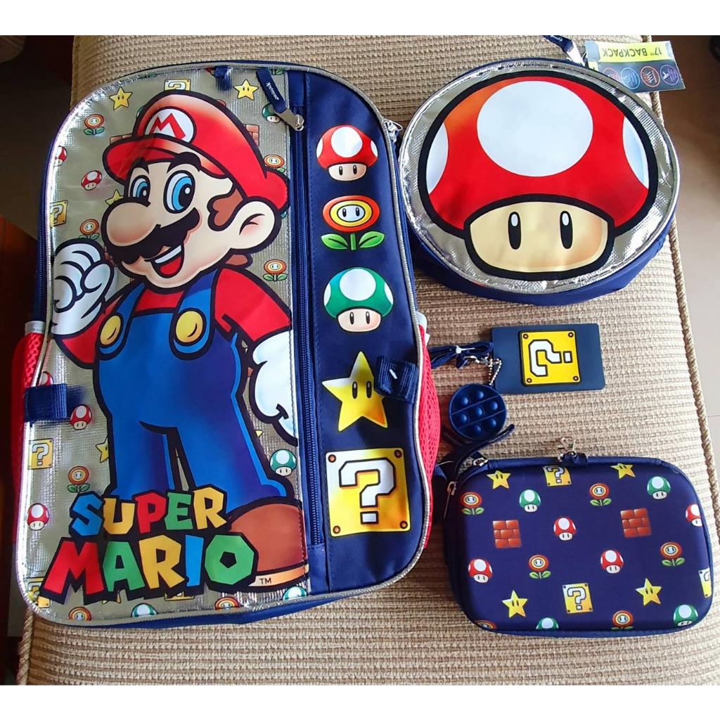 【Toy Fun】預購*美國購回 Mario 超級馬力歐 瑪利歐 兄弟 夾層 平板 書包 餐袋 文具袋 吊牌 超值組