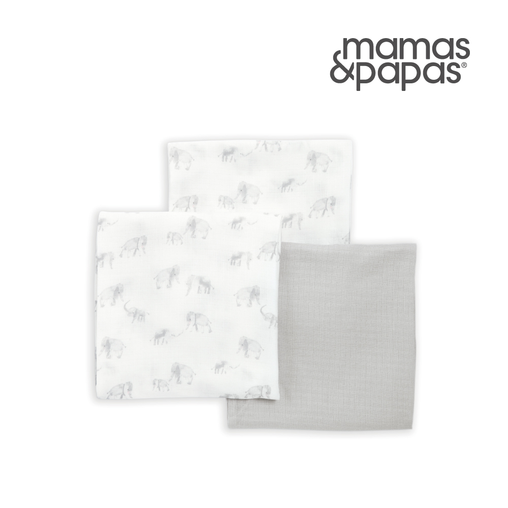 Mamas&amp;Papas Muslin紗布巾3入組-象拔拔(90x90cm) 新生兒 嬰兒房 紗布巾